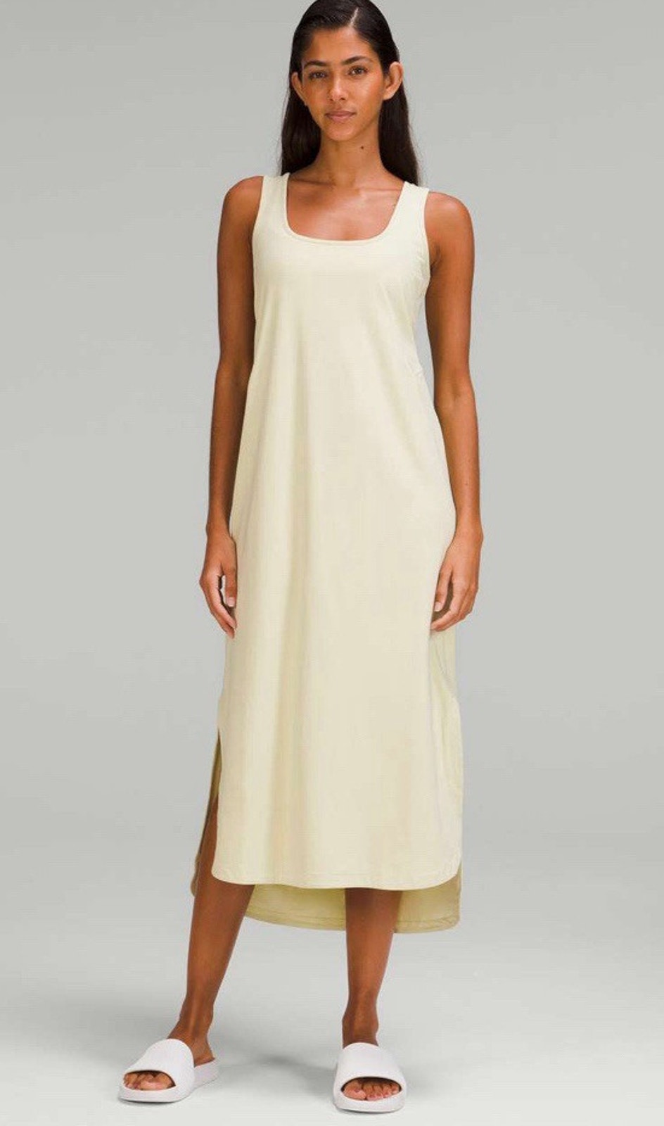 Nwt Lululemon Athletica White Sz 6 Pima Cotton Open Back Midi Dble Layered Dress